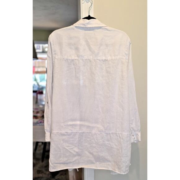 TAHARI Linen Lagenlook Long-Tunic Button-Up Shirt Roll Sleeve White Womens 2XL - Picture 3 of 7